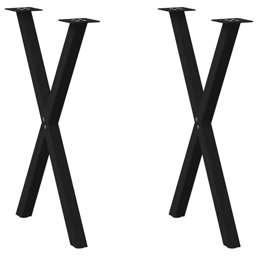 Pés para Mesa de Jantar em Formato de X, 2 Peças, Preto, 57x(72-73) cm, Aço