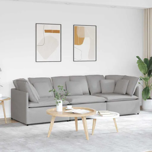 Sofá Modular com Almofadas Tecido Cinzento Nublado