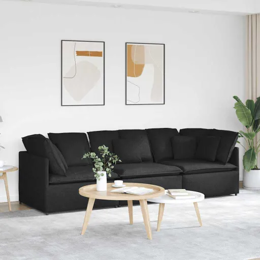 Sofá Modular com Almofadas Tecido Preto