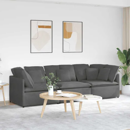 Sofá Modular com Almofadas Tecido Corduroy Cinzento-Escuro