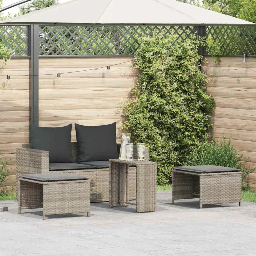 Conjunto Sofás de Jardim c/ Almofadões Empilhável Vime PE (5 pcs)