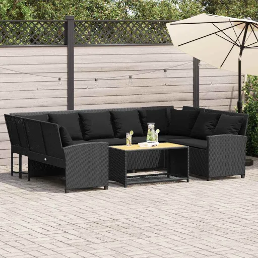 Sofá de Jardim com Almofadões Vime PE Preto