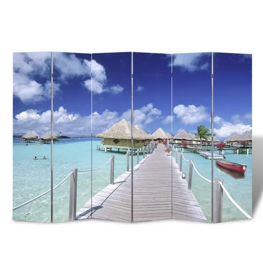 Biombo Dobrável com Estampa de Praia 217x170 cm