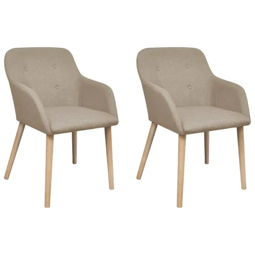 Cadeiras Jantar   Tecido Bege e Madeira de Carvalho Maciça (2 pcs)
