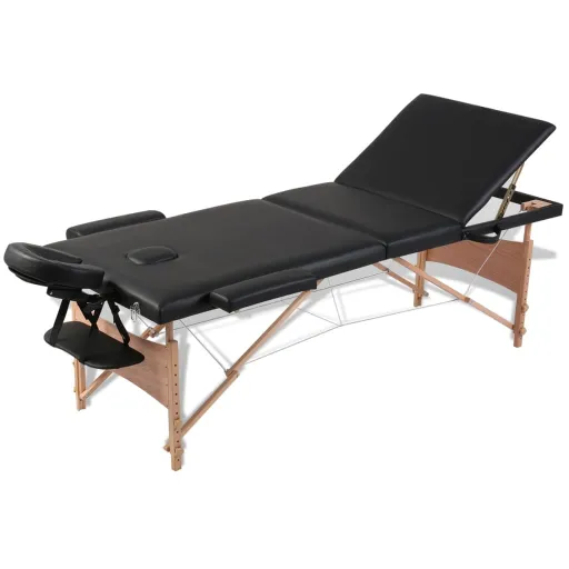 Mesa de Massagens Dobrável 3 Zonas + Estrutura de Madeira Preto
