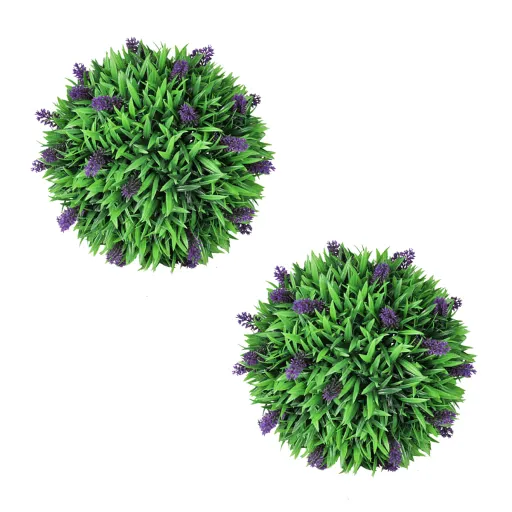 Conjunto de 2 Bolas de Buxo Artificiais com Lavanda 30 cm