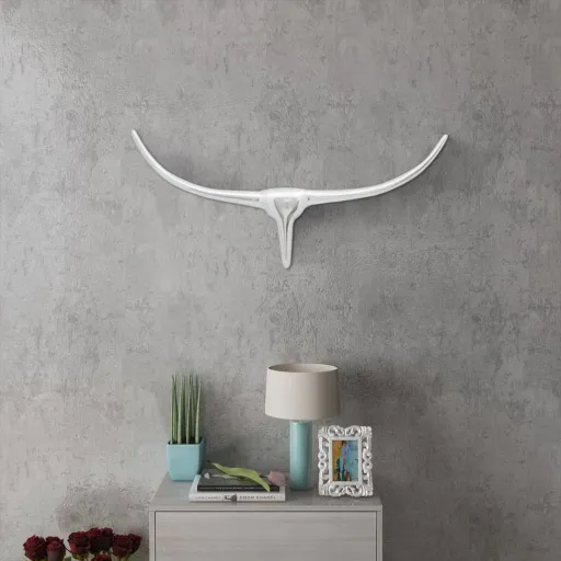 Decoração de Parede Cabeça de Touro 72 cm Alumínio Prateado