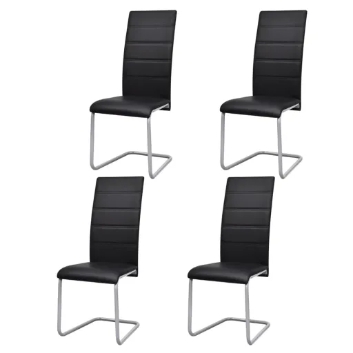 Cadeiras de Jantar Cantilever   Couro Artificial Preto (4 pcs)