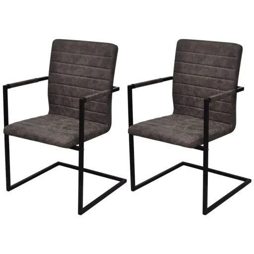 Cadeiras de Jantar Cantilever   Couro Artificial Castanho Escuro (2 pcs)