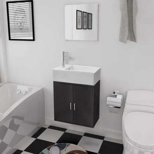 Móveis Casa de Banho   e Conjunto de Bacia Preto (3 pcs)
