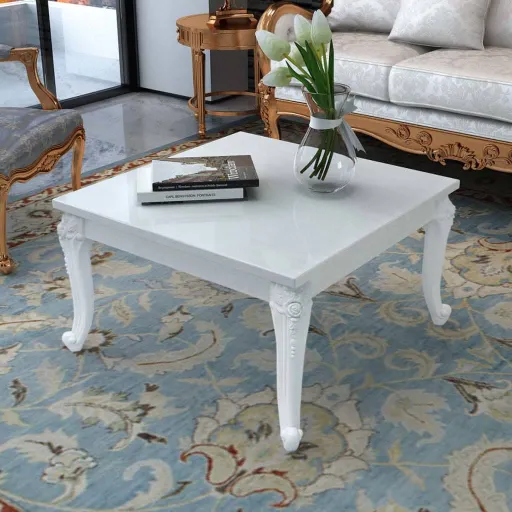 Mesa de Centro, 80x80x42 cm, Branco Brilhante