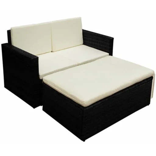 Conjunto Lounge de Jardim c/ Almofadões Vime PE Preto (2 pcs)