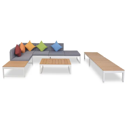 Conjunto Lounge p/ Jardim com Almofadas Alumínio e WPC (5 pcs)