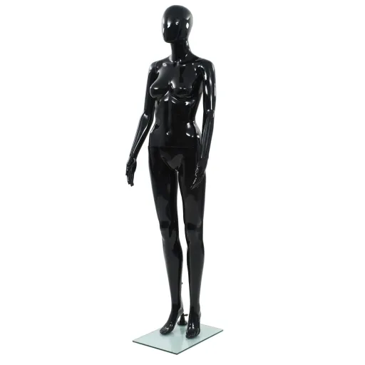 Manequim Feminino Completo Base em Vidro 175 cm Preto Brilhante