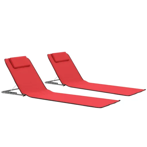 Colchões de Praia Dobráveis   Aço e Tecido Vermelho (2 pcs)