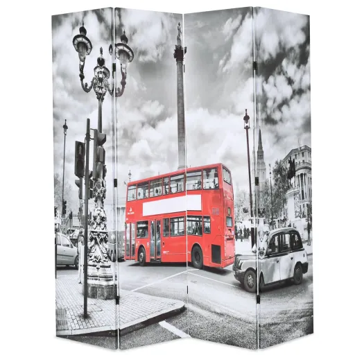 Biombo Dobrável Autocarro Londrino 160x170 cm Preto e Branco