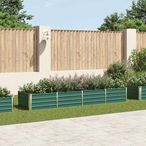 Canteiro Elevado de Jardim Aço Galvanizado 320x80x45 cm Verde
