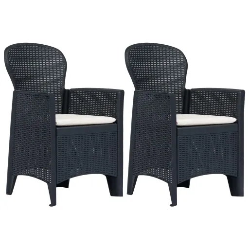 Cadeiras Jardim + Almofadão   Plástico Antracite Aspeto Vime (2 pcs)