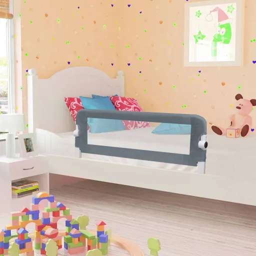 Barra de Segurança p/ Cama Infantil 102x42cm Poliéster Cinzento