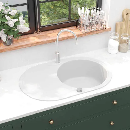 Lava-Louça com 1 Cuba Oval Granito Branco