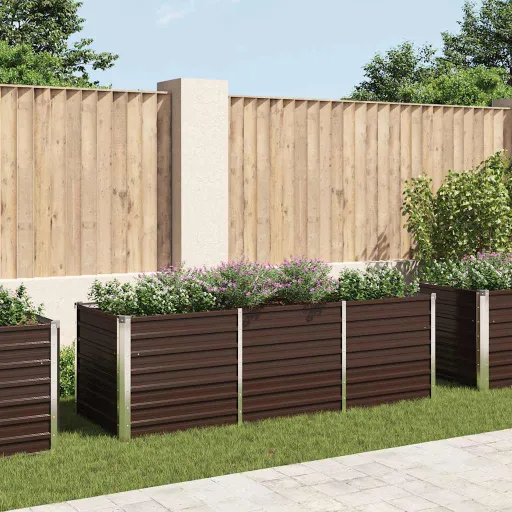 Canteiro Elevado de Jardim Aço Galvanizado 240x80x77cm Castanho