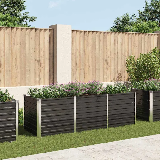Canteiro Elevado Jardim Aço Galvanizado 240x80x77 cm Antracite