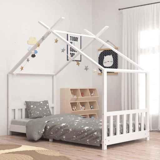 Estrutura de Cama para Crianças 90x200 cm Pinho Maciço Branco