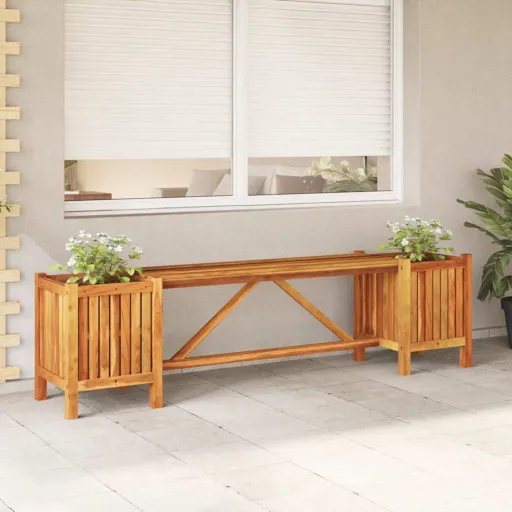 Banco de Jardim com 2 Vasos 150x30x40 cm Madeira Acácia Maciça