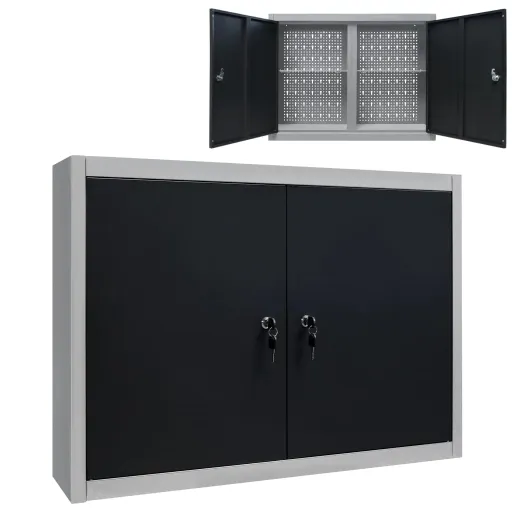 Armário Ferramentas Parede Industrial Metal Cinzento e Preto