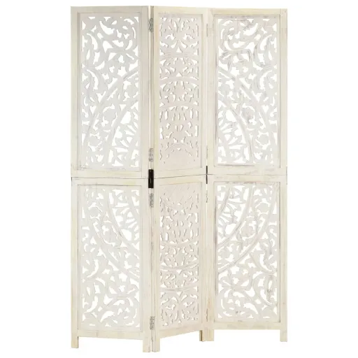 Biombo Esculp. Mão 3 Painéis 120x165 cm Mangueira Maciça Branco