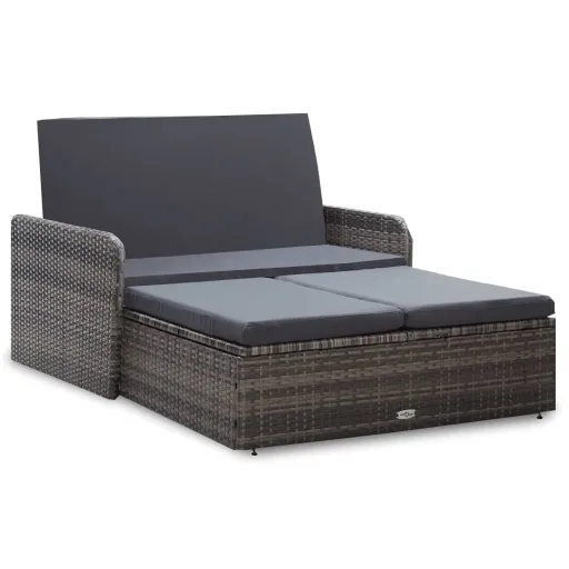 Conjunto Lounge de Jardim c/ Almofadões Vime PE Cinzento (2 pcs)