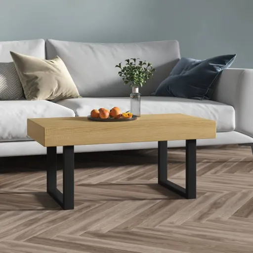 Mesa de Centro 90x45x40 cm MDF e Ferro Castanho-Claro e Preto