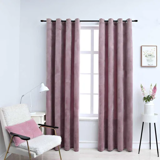 Cortinas Blackout c/ Argolas   140x245cm Veludo Rosa Antigo (2 pcs)