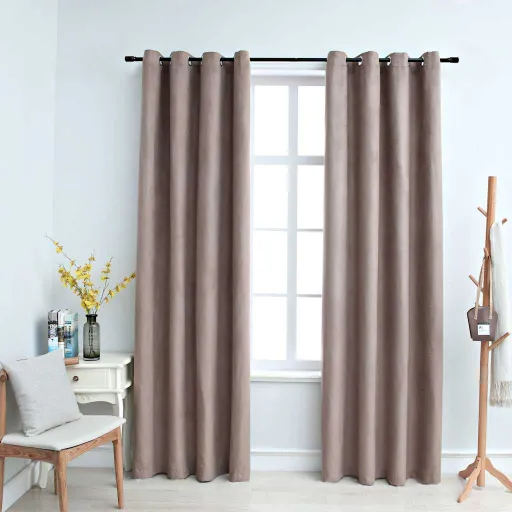 Cortinas Opacas c/ Argolas   140x245 cm Cinza-Acastanhado (2 pcs)