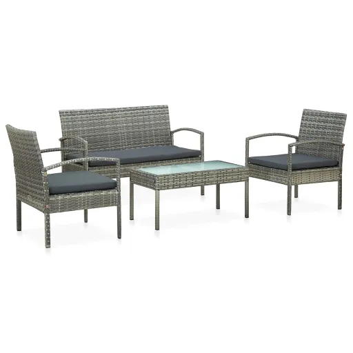 Conjunto Lounge de Jardim c/ Almofadões Vime PE Cinzento (4 pcs)
