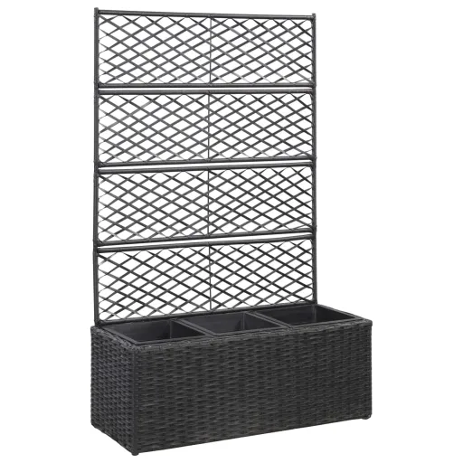Floreira com Treliça e 3 Vasos 83x30x130 cm Vime PE Preto