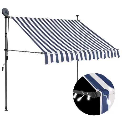 Toldo Retrátil Manual com LED 150 cm Azul e Branco
