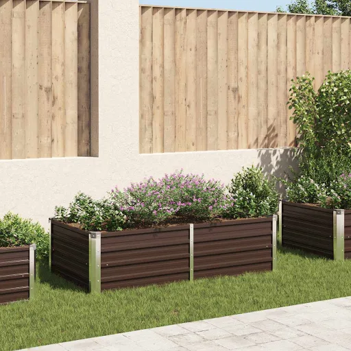 Canteiro de Jardim Elevado 160x80x45cm Aço Galvanizado Castanho