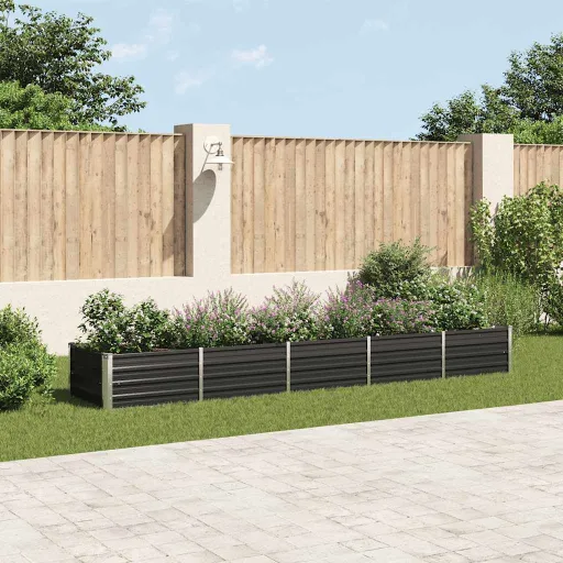 Canteiro Elevado Jardim Aço Galvanizado 400x80x45 cm Antracite