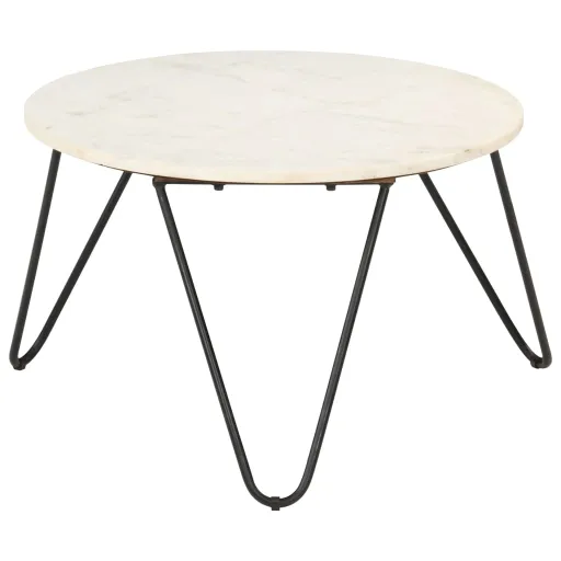Mesa Centro 65x65x42cm Pedra Genuína Textura Mármore Branco