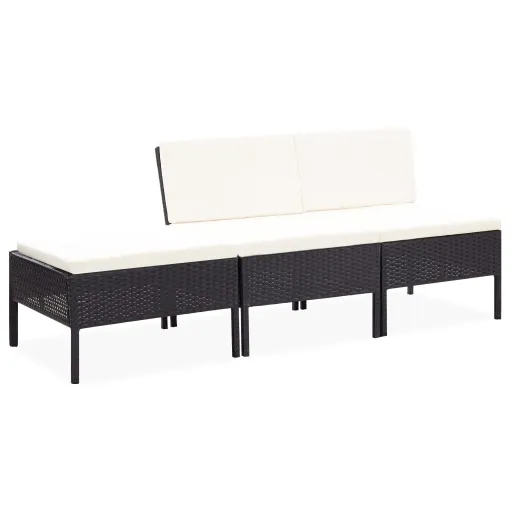 Conjunto Lounge de Jardim c/ Almofadões Vime PE Preto (3 pcs)