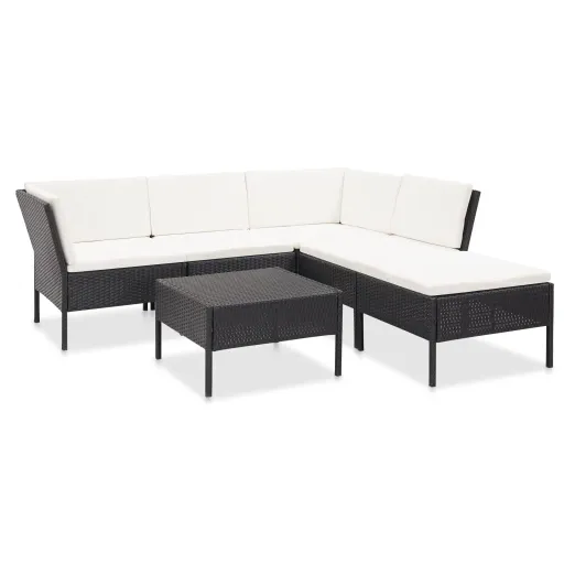 Conjunto Lounge de Jardim c/ Almofadões Vime PE Preto (6 pcs)