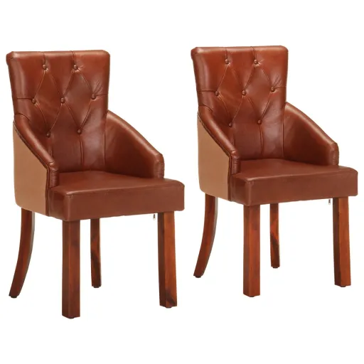 Cadeiras de Jantar   Couro de Cabra Genuíno Castanho (2 pcs)