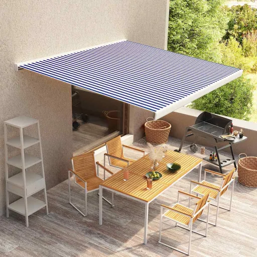 Toldo Motorizado com Caixa 350x250 cm Azul e Branco