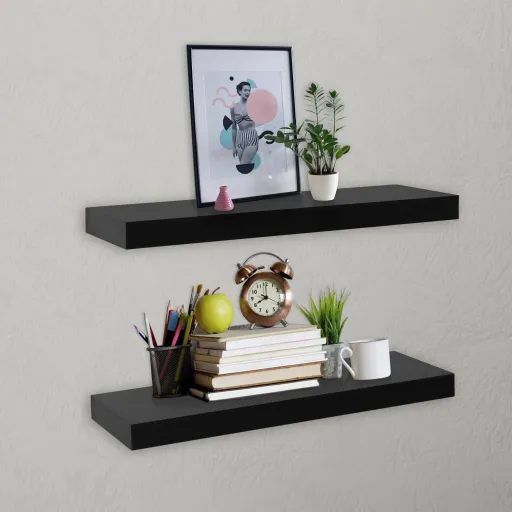 Prateleiras de Parede Suspensas   40x20x3,8 cm Preto (2 pcs)