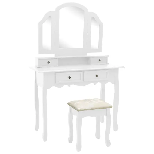 Conj. Toucador c/ Banco 100x40x146cm Madeira Paulownia Branco