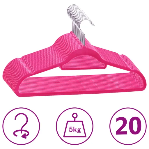 Conjunto de Cabides Antiderrapantes Veludo Rosa (20 pcs)