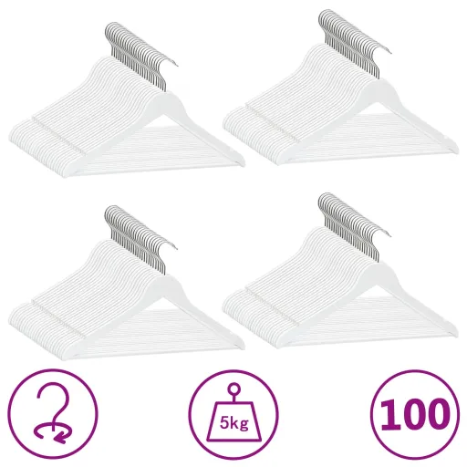 Conjunto de Cabides Antiderrapantes Madeira Branco (100 pcs)