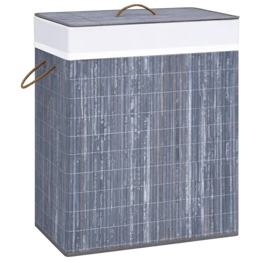 Cesto para Roupa Suja c/ 2 Secções 100 L Bambu Cinzento