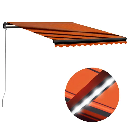Toldo Retrátil Manual com LED 350x250 cm Laranja e Castanho